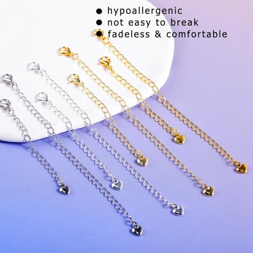 8 قطع من وصلات تمديد القلائد بالوان متعددة للنساء، مجموعة تمديد سلسلة سوار لا تسبب الحساسية، وصلات مجوهرات فضية ذهبية عيار 14 قيراط عيار 18 قيراط، مجموعة تمديد سلسلة 2 انش و4 انش للقلائد والاساور