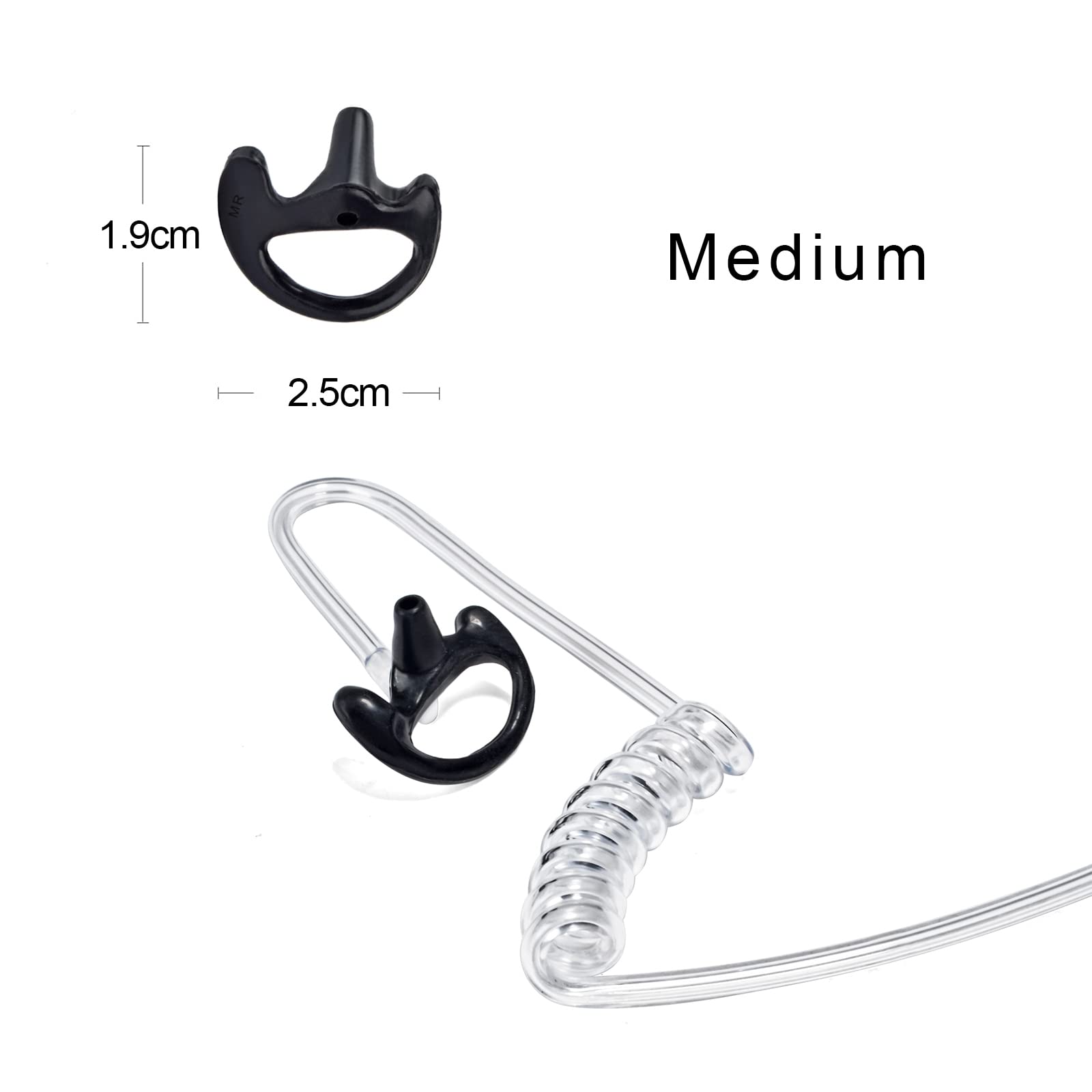 HYSHIKRA Replacement Soft Earmould Earpiece Earbud Air Acoustic Headset Earplug for Walkie Talkie Coil Tube Audio Kits,5 Pairs (Black, Medium) — view 2