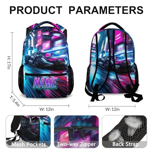 Cars Backpack, Personalized Backpack for Boys, Racing Car Backpacks, Kids Back to School Supplies, Cool Bookbags for Kids 6-8, Bookbag for School Travel Elementary Primary2