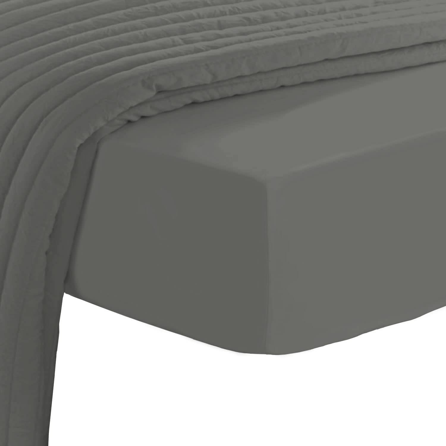 Pizuna Luxury Cotton Emperor Fitted Sheet 180x200 cm Dark Grey, 800 Thread Count Crisp Luxury 100% Long Staple Cotton Sateen Weave Deep Pocket Sheet Fits 40cm (Fitted Sheet - 1PC)