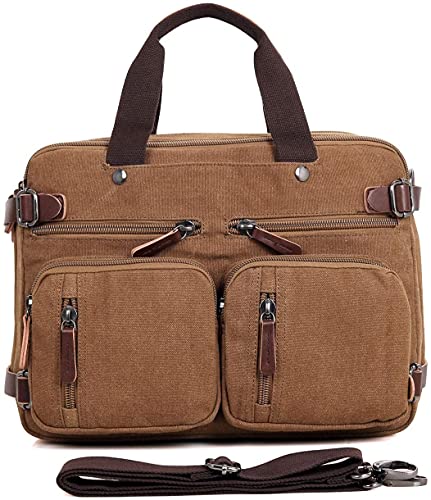 Super Deal Product 15 Inch Laptop Bag,Sheng TS Hybrid Multifunction Briefcase Messenger Bag Versatile Laptop Backpack with Shoulder Strap Canvas BookBag for Men,Women,College Students (Vintage Brown Canvas,15.6 inch)