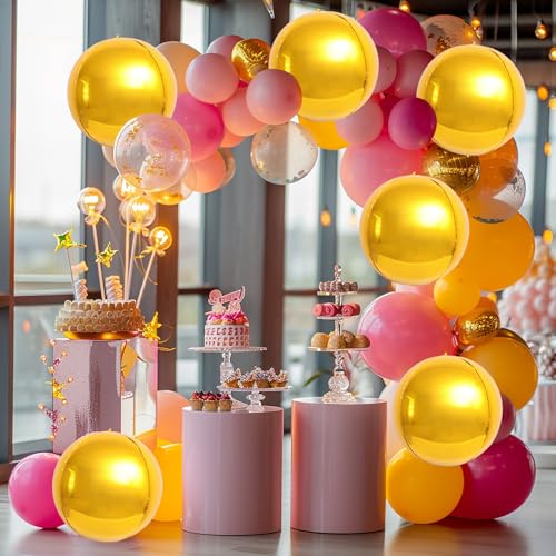 Image of Laacky's Large Foil Balloons, 360 4D Round Mylar Balloons, 22 Inch, 6 Pack for Gold Party Decorations, New Year 2025