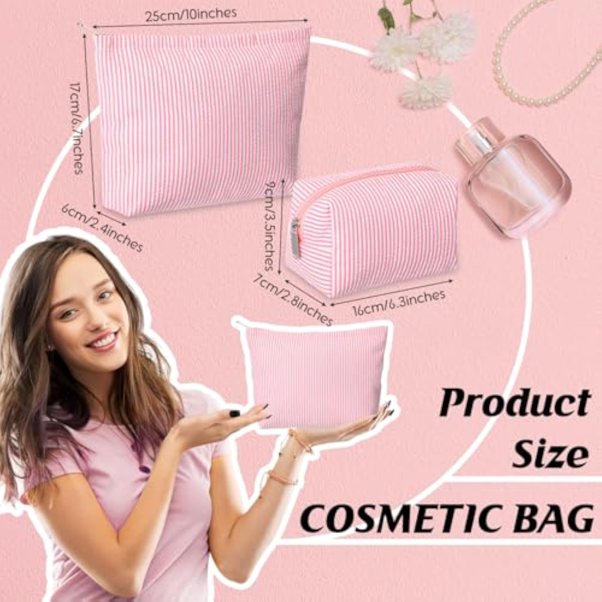 2 Pieces Makeup Bag Set Cute Cosmetic Pouch Gift
