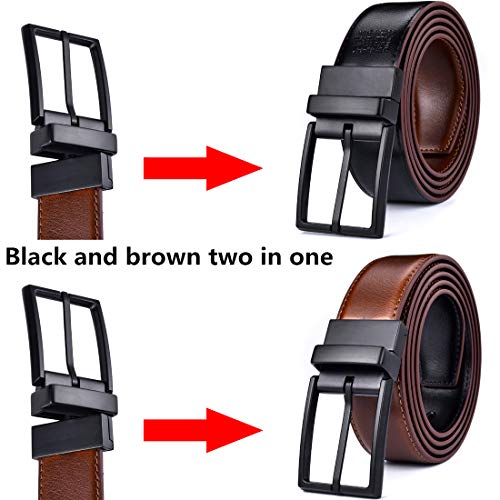 Image of beltox fine Men's Dress Belt Leather Reversible 1.25 inch Wide Rotated Buckle Gift Box