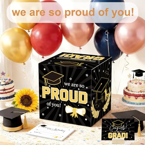 Image of Graduation Card Box Graduation Decorations 2026 Grad Card Box for Gift Graduation Party Favors Decor Party Supplies (Black, 50 Cards)