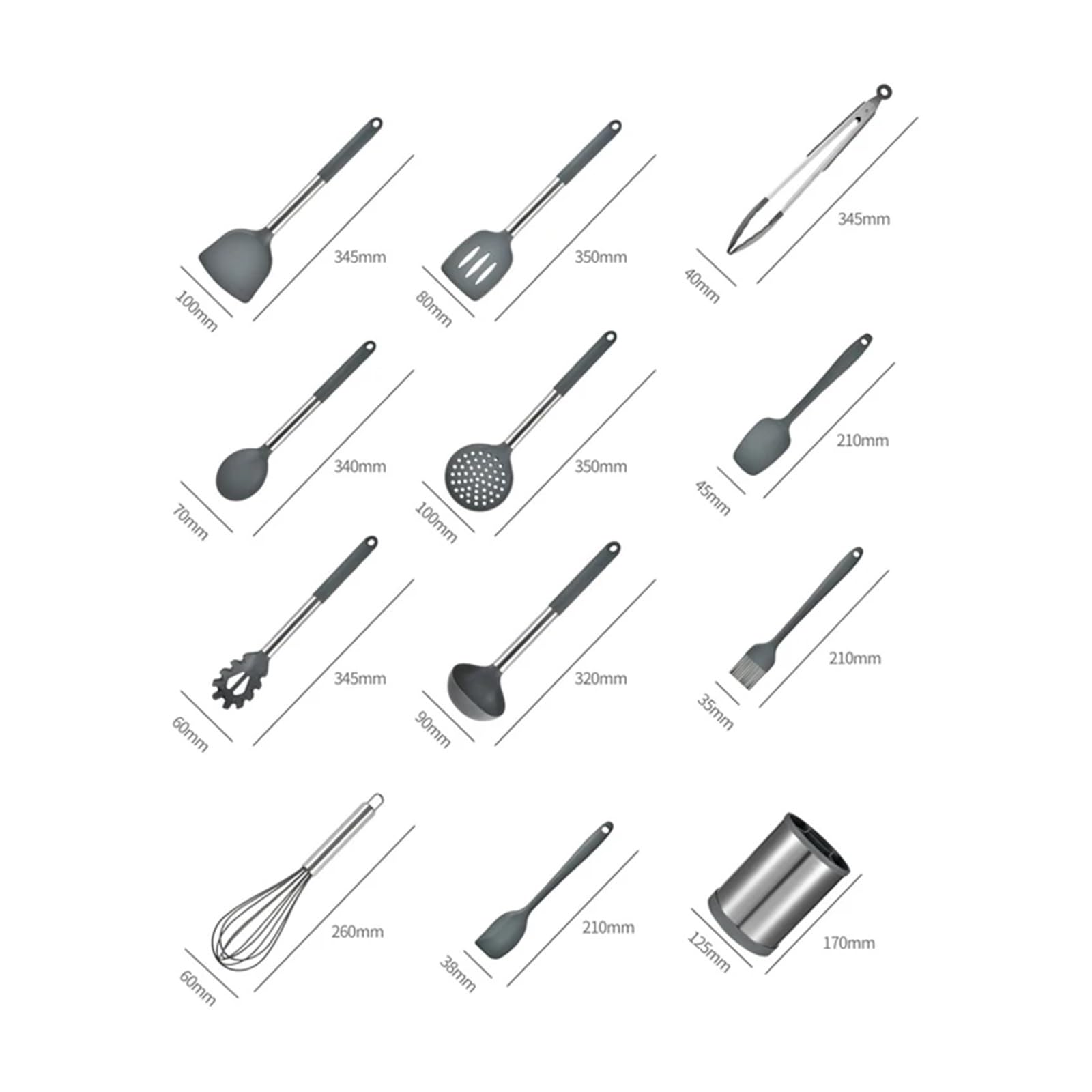 Silikon Küchenhelfer Set 12PCS 360 Grad rotierende Basis Kochwerkzeug-Sets Backen Küchenutensilien Silikon Schaufel Löffel(Black)