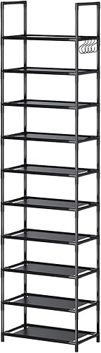 Zapatero de 10 niveles, zapatero alto y estrecho para 20-25 pares de zapatos, estante de almacenamiento de zapatos de metal apilable extraíble,
