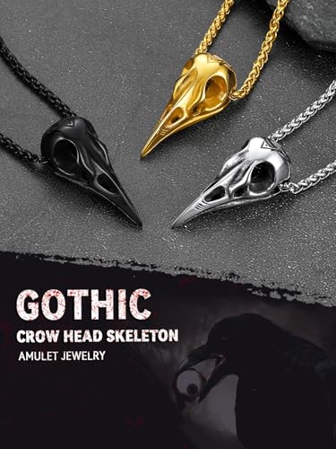 FaithHeart Viking Raven Necklace for Men, Norse Mythology Raven Skull Pendant Sturdy Stainless Steel Amulet Jewelry Gift for Men3