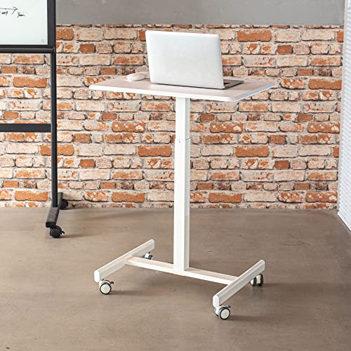 Ezeefonk 18.9''×25.6'' Mobile Stand Up Desk Small Standing Desk Mobile Standing Desk Manual Adjustable Height Rolling Desk Laptop Cart Adjustable Table For Working, Meeting, Teaching, Speeching, White #TOP6
