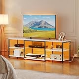 HOOBRO LED TV Stand for 75 Inch TVs with Charging Station, Gaming Entertainment Center with 3-Tier Open Storage, Long 63” Media TV Console Table, TV Stand for Living Room, Marble White BM21UDDS01