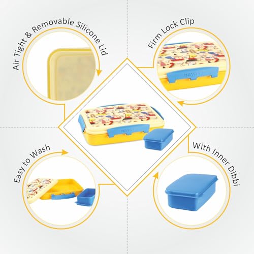 Image of Nayasa On The Go DLX 900 ml BPA Free Plastic Lunch Box | Leak Proof | Spacious Tiffin Box | Durable Food Storage | Yellow