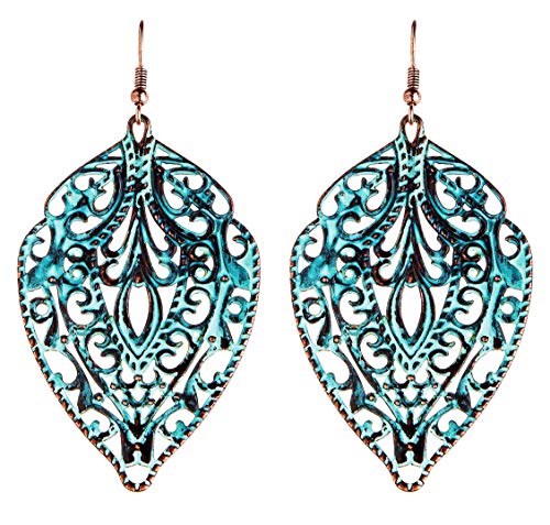Patina Copper-Tone Metal Filigree Dangle Earrings