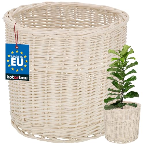 KOTARBAU® Weidenkorb zum Bepflanzen Weiß Höhe 26 cm ⌀ 28 cm Übertopf Korb aus Weide Pflanzkorb geflochten Pflanzkörbe Outdoor Korbübertöpfe für Balkon Blumentopf geflochten