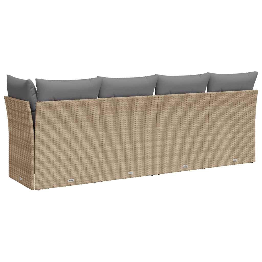 Divano da Giardino 4 Posti, Set Angolare in Polyrattan Beige, con Cuscini Sfoderabili, Design Modulare, Salotto da Giardino Esterno, per Terrazzo e Giardino, Colore Beige, 227 x 62 x 69 cm