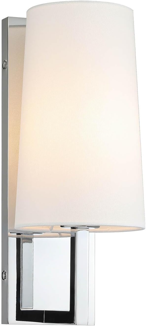 XiNBEi Lighting Chrome Wall Sconce, Modern Linen Fabric Shade Wall Lamp Single Bathroom Sconce Light Fixture for Bedroom Hallway Living Room XB-W401-CH