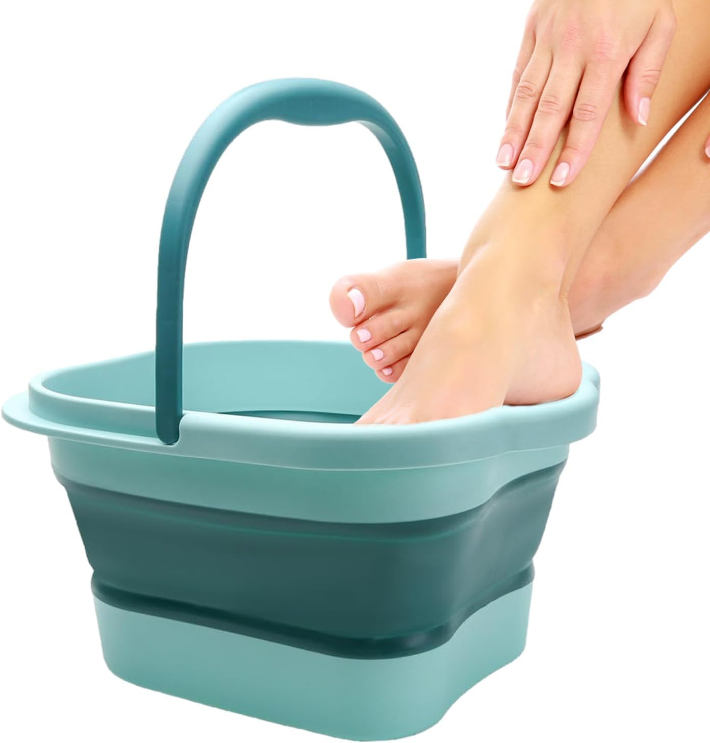 FutureFlex Collapsible Foot Bath 15L(4 GL) Soak Tub with Handle, Plastic Foldable Feet Spa Basin Bucket for Pedicure Foot Care and Pain Relief, Green