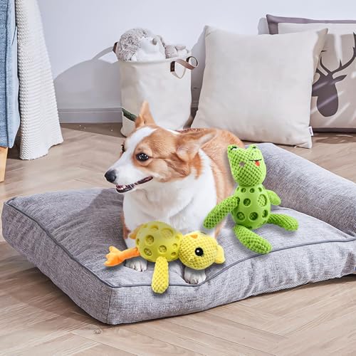 Cxqbsmy 2 Stück Kauspielzeug Hund Unzerstörbar, Frosch und Huhn Kuscheltier Hund, Hundespielzeug Unzerstörbar, Interaktives Kauspielzeug für Große Kleine Und Mittel Welpen