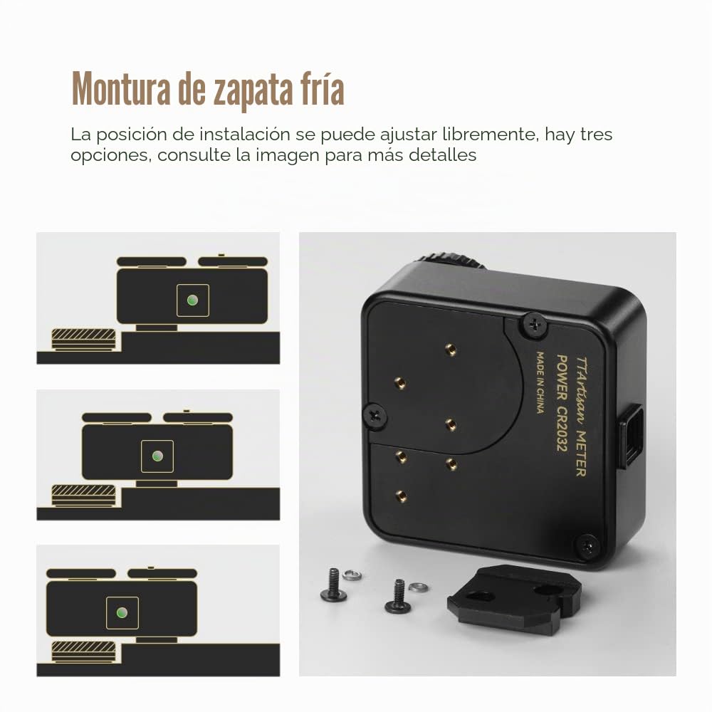 TTArtisan Medidor de luz II Generación Upgrade Dos Diales Medidor de luz para fotografía con Soporte de Zapata fría Compatible con Varias cámaras (Aluminio Negro)