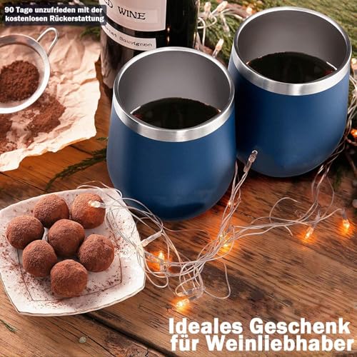 FloweryOcean Weinbecher aus Edelstahl, 2 Stück 12OZ Weingläser to go, hält 5h heiß/ 10h kalt, BPA-frei… – Ansicht 3
