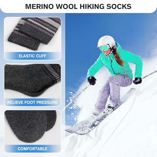 SIMIYA 5 Pairs Merino Wool Socks for Women Winter Thick Warm Hiking Socks Women Thermal Crew Cushion Socks4