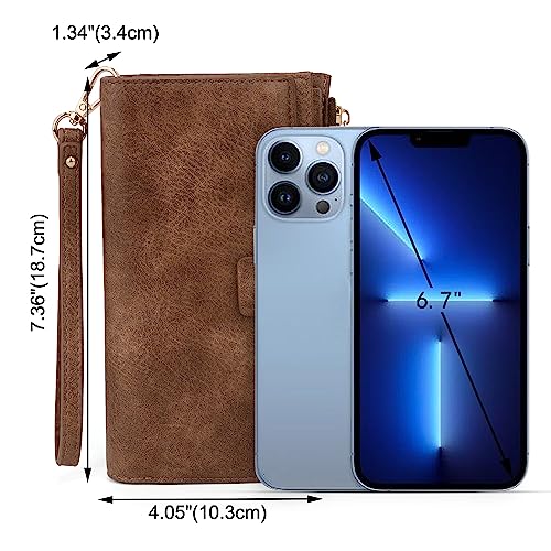 Image of UTO Wallet Women Vegan Leather Wristlet Snap Long Purse Credit Card Holder Elegant Clutch