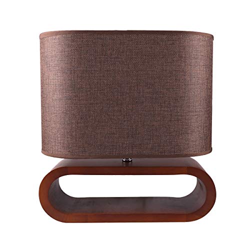 7 PANDAS Indoor Table Lamp Wooden Base, Modern Desk Light with White Sahde for Bedside Table, Restaurant Bar Fixture - 240V E27 Screw - 2M Cable with Online Switch, Brown