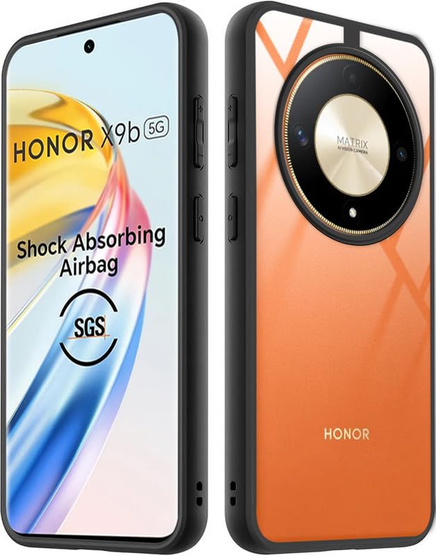 Mr. Case Honor X9B Back Cover Case | 360 Degree Protection | Shockproof Transparent Hard Back Case Cover for Honor X9B 5G with Shockproof Bumper – PC & TPU, Black Bumper