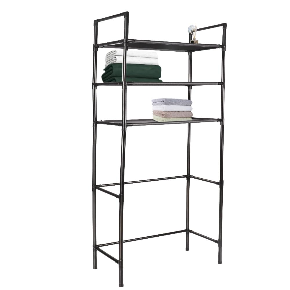 HUOLE Étagère pour Machine à Laver à 3 Niveaux, Étagère Métallique Économie d'espace pour Toilettes et buanderie, Multifonction, Solide et réglable, 72 x 25 x 155 cm - Noir