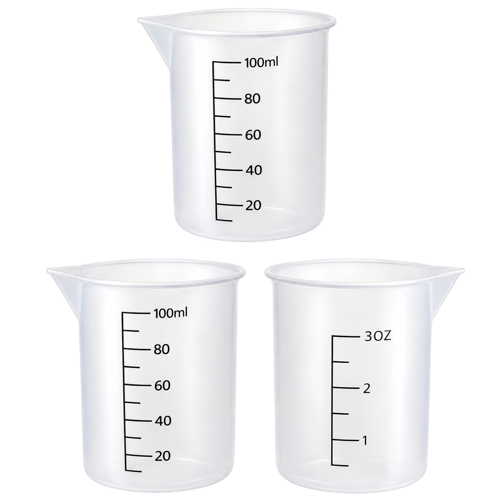 3-Piece 100ml Silicone Measuring Jugs Cups with Printed Markings