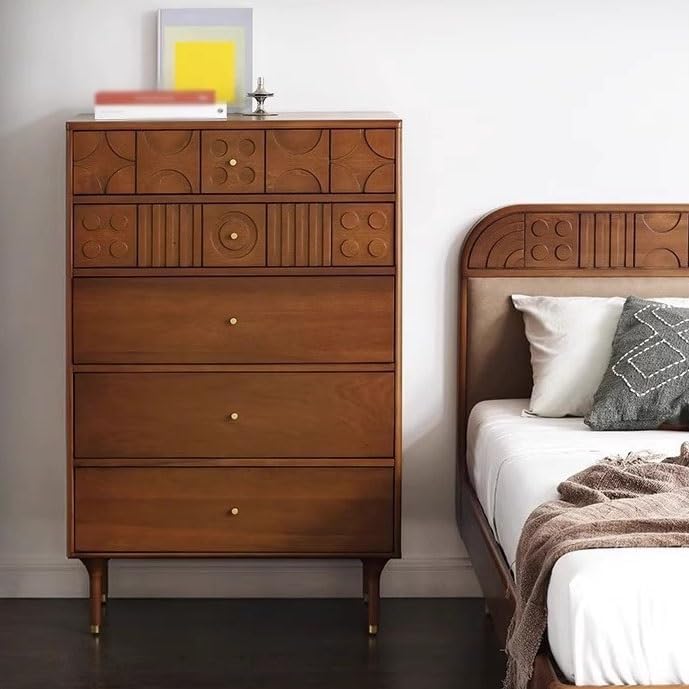 Sideboard Cabinet 80x45x125cm Retro Solid Wood Chest of Drawers Bedroom Living Room Storage Cabinet Carved of Bed End Drawer Side Sideboard Cabinet with Drawers