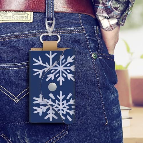 Snowflakes Simple Minimalistic Aesthetic Key Holder Bag PU Leather ID Card Holder Keychains Case Cover for Men Women4