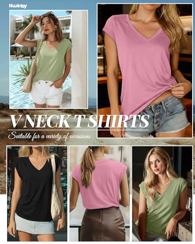 Image of Huukeay 3 Pack Women's V Neck Cap Sleeve T Shirts