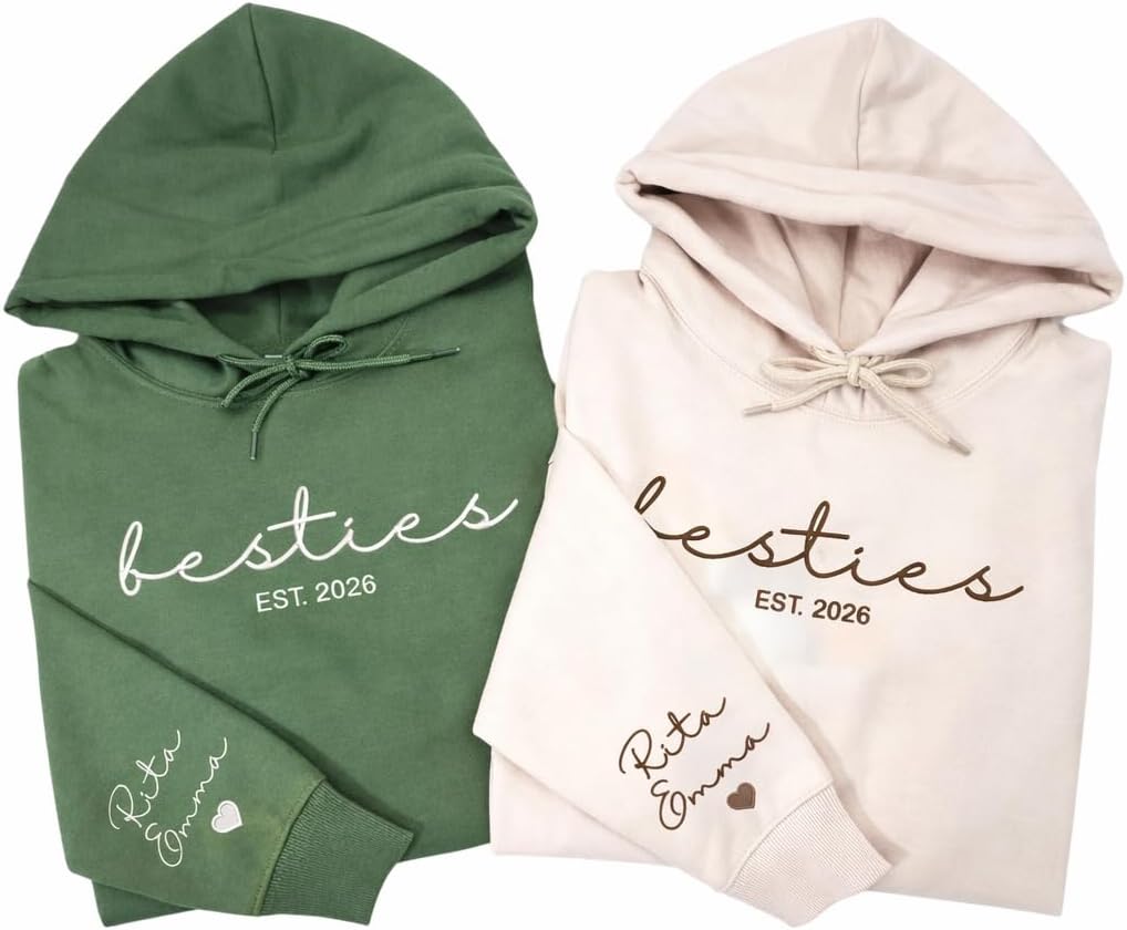 Chillever Personalized Bestie Sweatshirt, Embroidered Hoodie for Bestfriend, Gift for Sister, Birthday, Galentine’s Day