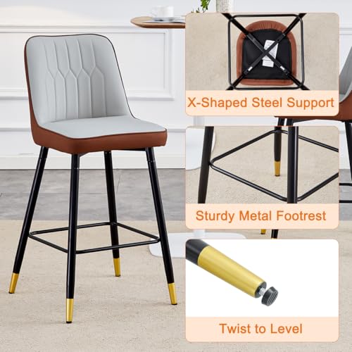 Image of 27'' Counter Height Bar Stools Set of 4 - Kitchen Island Stools with Back,Leather Barstools with Sturdy Metal Legs,Modern Counter Height Stools Ideal for Kitchen Island Pub Cafe