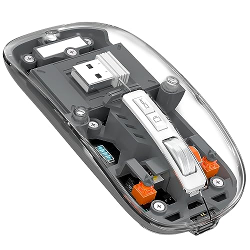 MAGIC-REFINER Bezprzewodowa mysz Akumulator, 2.4Ghz i Bluetooth 5.0 Cicha Bezprzewodowa Mysz Optyczna Ultra Slim 2400 DPI, Mysz Gaming Przezroczysty, Widoczna Bateria, na Laptop/PC/Mac, Szary