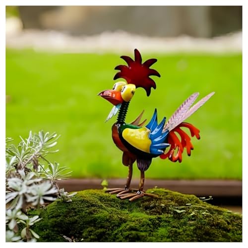 Générique Grande Statue de Coq Folle en métal - Décoration colorée avec Animaux de Ferme pour l'intérieur et l'extérieur dans Le Jardin, la terrasse, la...