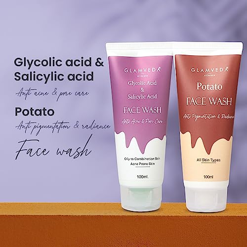 Image of Glamveda Glycolic & Salicylic Acid And Potato Anti Pigmentation Face Wash (200ml) | For Reduces Dark Spots & Blemishes Tanning | For Men & Women | All Skin Types