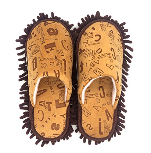 Selric Alphabet Letters Microfiber Chenille Washable Mop Slippers Coffee, Detachable Mopping Shoes,Closed Toe Cleaning Shoes Dusting Cleaning Tool 9 7/9 Inches Size:5.5-8.5. #TOP15