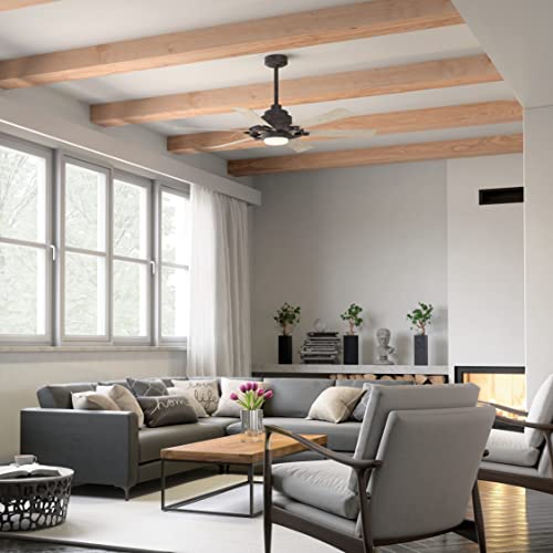 Kichler 52 Inch Gentry Lite LED Ceiling Fan and Etched Cased Opal Glass in Weathered Zinc with Weathered White Walnut Blades - Image 6