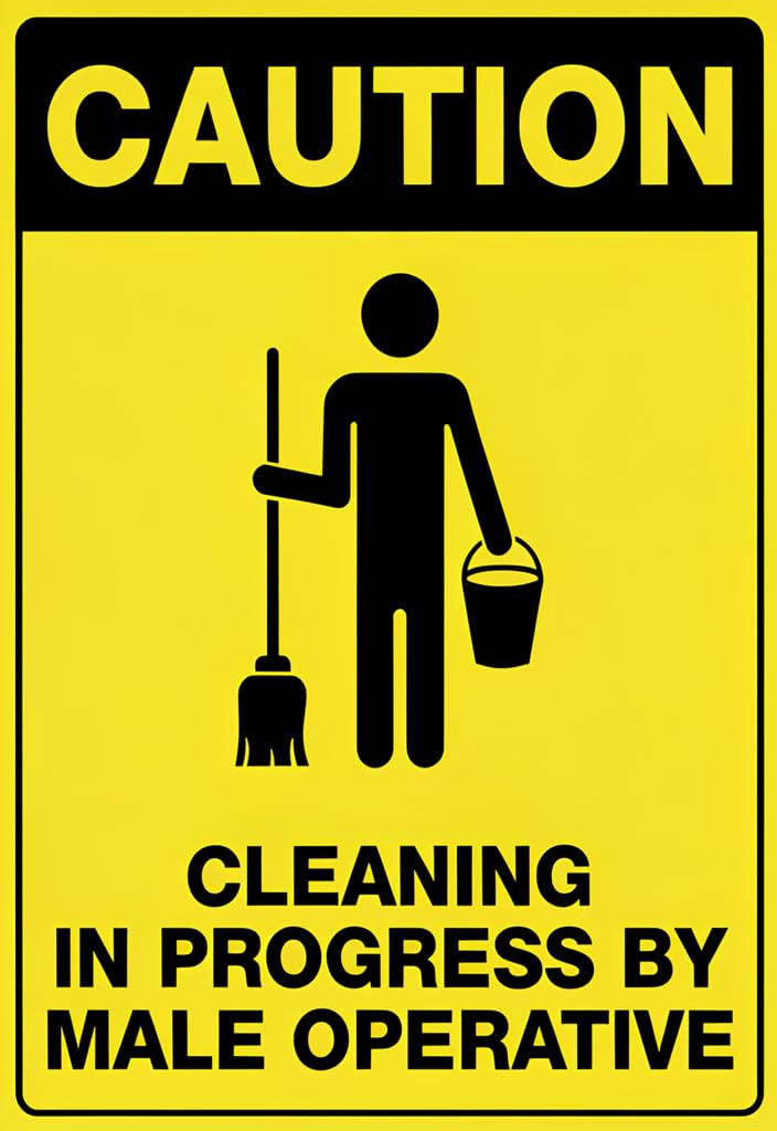peiyeety Caution Cleaning in Progress by Male Operative Aluminum Decorative Sign, 8x12 Inch, Rectangular, Wall Mount