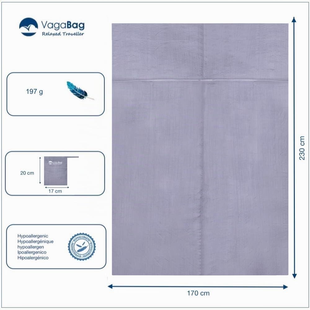 Hüttenschlafsack Insektenschutz Seide - für 2 Personen - Reiseschlafsack Ultraleicht 197g - Premium Seidenschlafsack 100% Naturseide (Silbergrau, 2 Pers. 170x230 cm)