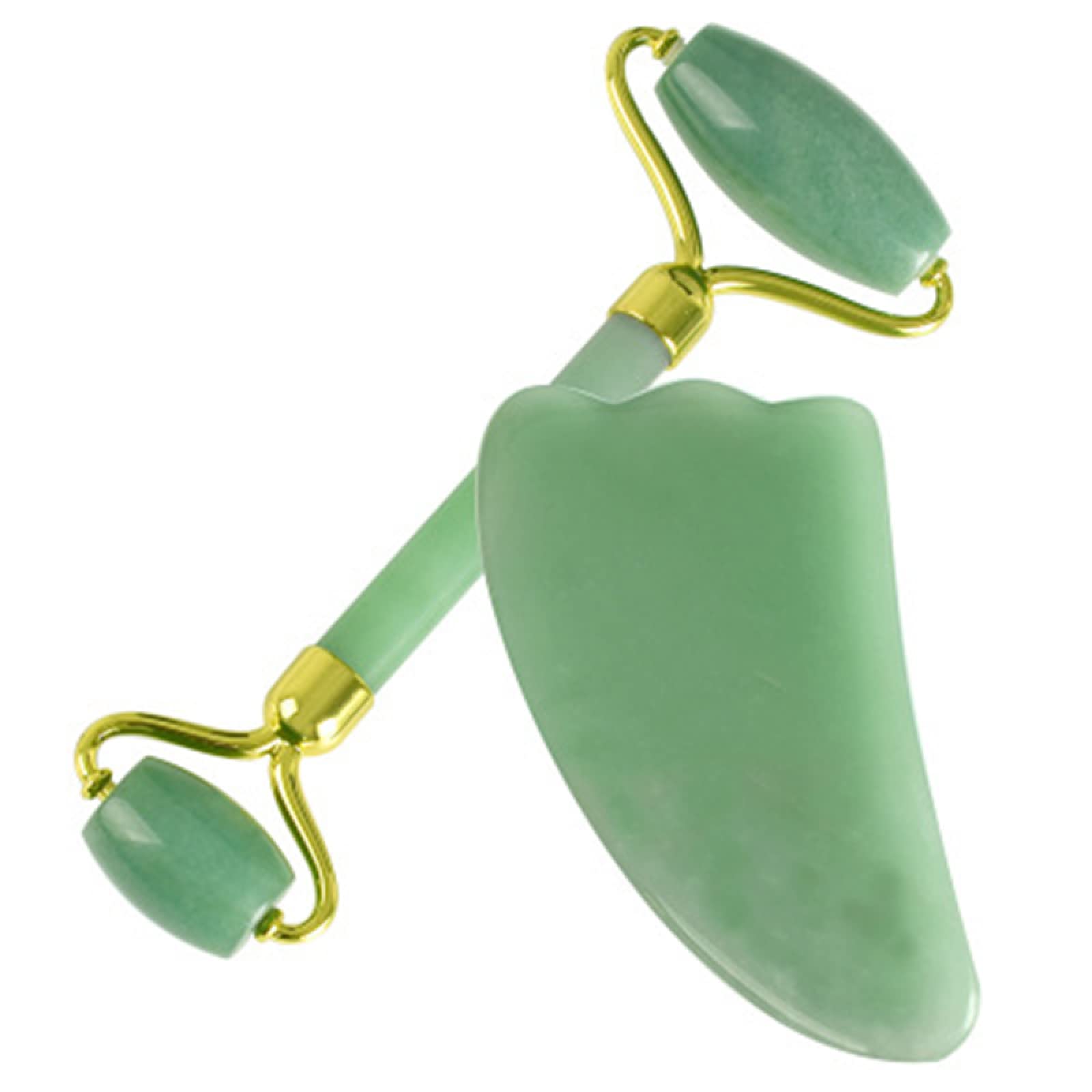 Herramienta de masaje natural Jade Roller Stone Real Jade Massager Green Jade Stone Guasha Set Gouache,2pcs Set A
