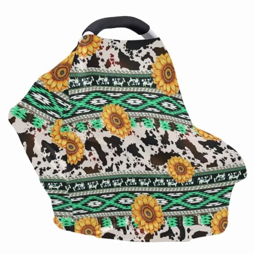 Image of Coldinair Aztec Baby Car Seat Covers for Boys Girls Multi-use Cover Sunflower Baby Carseat Canopy Cow Print Nursing Cover for Breastfeeding