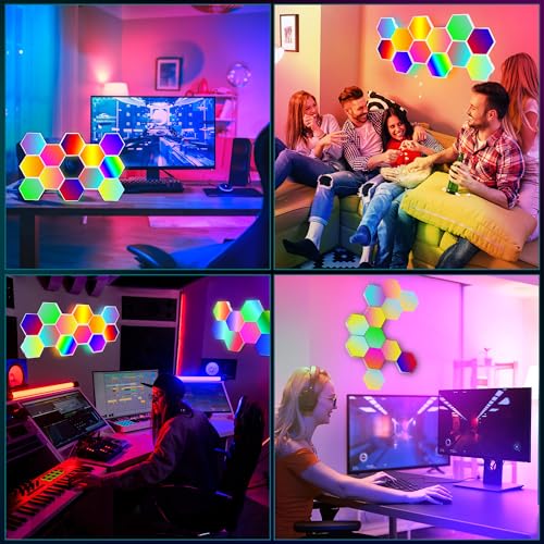 Image of 12 Pack DIY Hexagon LED Lights, Music Sync RGB Gaming Lights with APP Smart Wall Lights for Bedroom Living Room Decor
