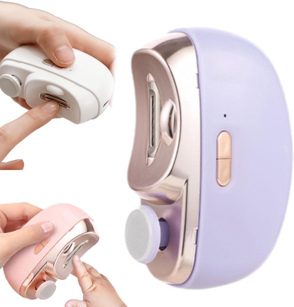 3 in 1 Automatic Electric Nail Clipper with Polishing, Safe and Convenient Nail Trimmer, Two-Speed Adjustment Electric Toe Nail Clippers Nail Cutter with Light for Kids Adults Purple