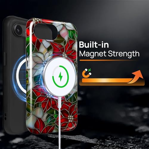 Coque iPhone 16e antichoc rigide et silicone compatible MagSafe motif vitrail de Noël