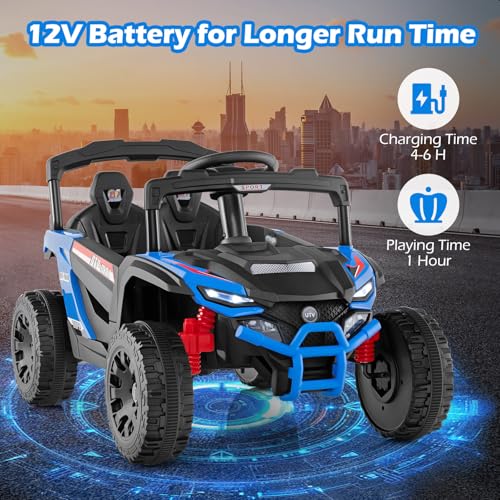 OLAKIDS 12V Ride on Car UTV, Electric Off-Road Truck with Remote Control, Lockable Doors, Safety Belt, Horn, Music, Lights, 4 Wheeler Toys for Kids Toddlers Aged 3+ Years (Blue) - image 2
