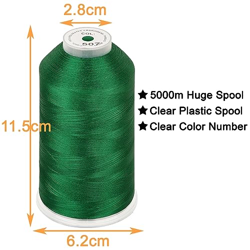 Image of New brothread - Single Huge Spool 5000M Each Polyester Embroidery Machine Thread 40WT for Commercial and Domestic Machines - Emerald Green