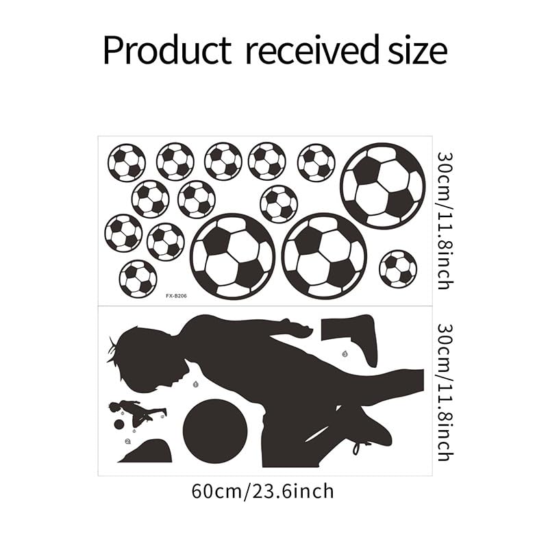 Football Stickers Football Wall Decal for Home Decoration, Black, 30cm*60cm - Image 2