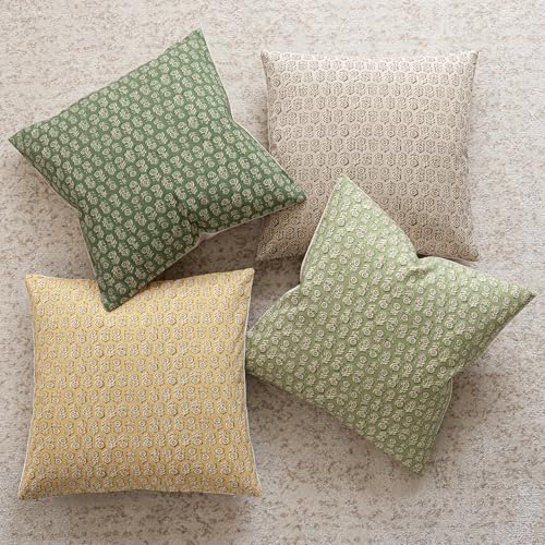 Image of Foindtower Set of 2 Decorative Neutral Floral Print Throw Pillow Covers Vintage Accent Farmhouse Cushion Covers Boho Home Decor for Sofa Couch Chair Bedroom Living Room Outdoor,20x20 Inch,Lime Green
